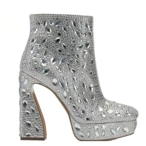 Jessica Simpson Dollyi Silver Blinged Out Rhinestone Platform Ankle Boots